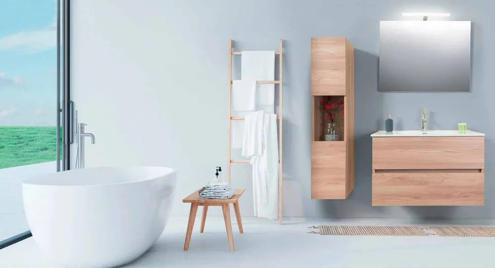 Viadurini Bathroom Badmöbel Hängend-Badezimmerschrank 90 cm, Wah Becken, Spiegel und Säule - Becky