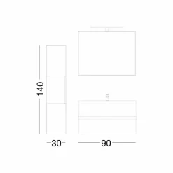 Viadurini Bathroom Badmöbel Hängend-Badezimmerschrank 90 cm, Wah Becken, Spiegel und Säule - Becky