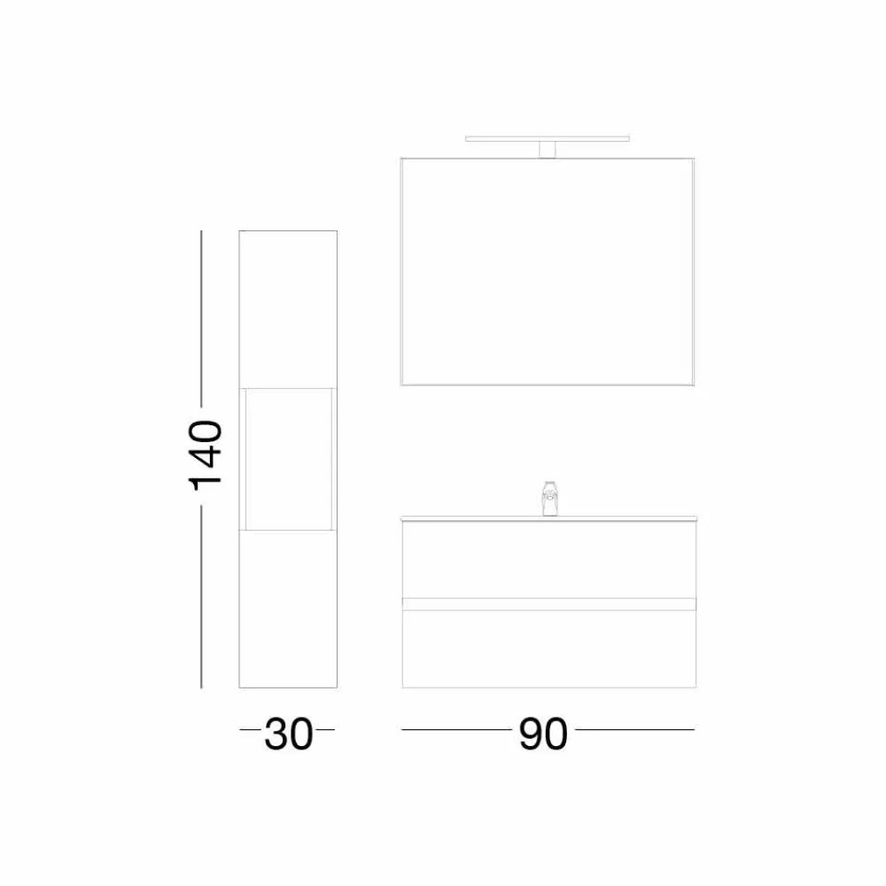Viadurini Bathroom Badmöbel Hängend-Badezimmerschrank 90 cm, Wah Becken, Spiegel und Säule - Becky