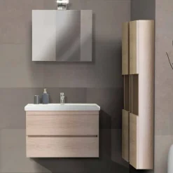 Viadurini Bathroom Badmöbel Hängend-Badezimmerschrank 80 cm, Waschbecken, Spiegel und 2 Säulen - Becky