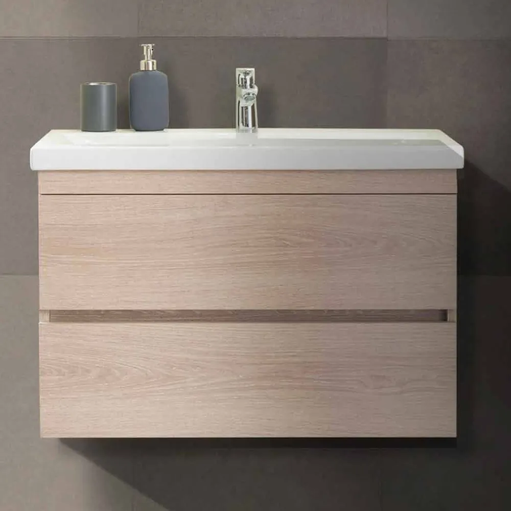 Viadurini Bathroom Badmöbel Hängend-Badezimmerschrank 80 cm, Waschbecken, Spiegel und 2 Säulen - Becky