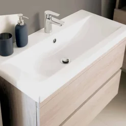 Viadurini Bathroom Badmöbel Hängend-Badezimmerschrank 80 cm, Waschbecken, Spiegel und 2 Säulen - Becky