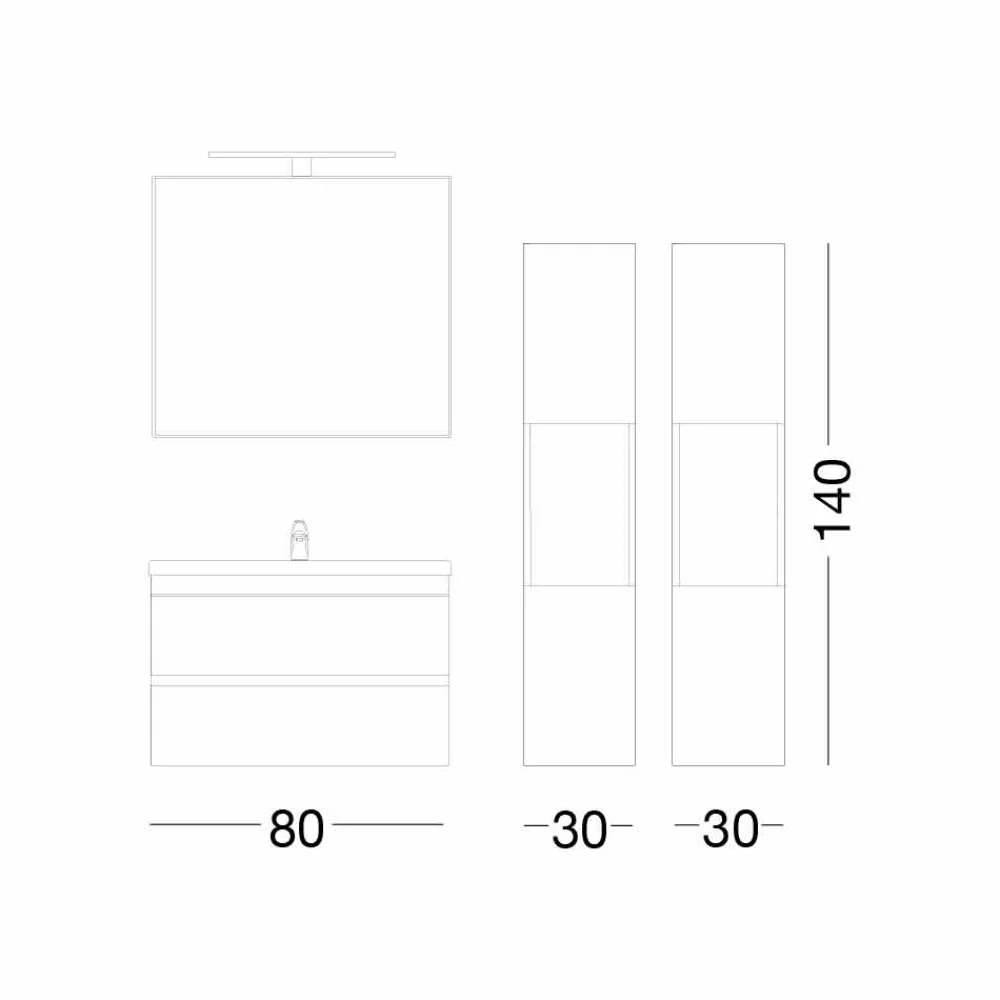 Viadurini Bathroom Badmöbel Hängend-Badezimmerschrank 80 cm, Waschbecken, Spiegel und 2 Säulen - Becky
