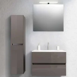 Viadurini Bathroom Badmöbel Hängend-Badezimmerschrank 80 cm, Waschbecken, Mirron und Ecru Säule - Becky