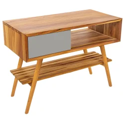 Viadurini Bathroom Badmöbel Stehend-Badezimmerschrank aus natürlichem Teakholz mit Schublade aus grauem Mahagoni - Benoit