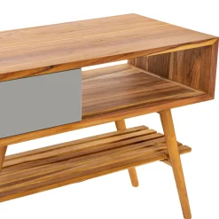 Viadurini Bathroom Badmöbel Stehend-Badezimmerschrank aus natürlichem Teakholz mit Schublade aus grauem Mahagoni - Benoit