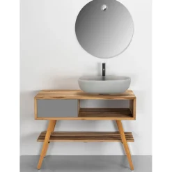 Viadurini Bathroom Badmöbel Stehend-Badezimmerschrank aus natürlichem Teakholz mit Schublade aus grauem Mahagoni - Benoit