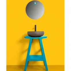 Viadurini Bathroom Badmöbel Stehend-Badezimmerschrank aus natürlichem blauem Teakholz mit halb gebogener Platte und Haken - Raomi