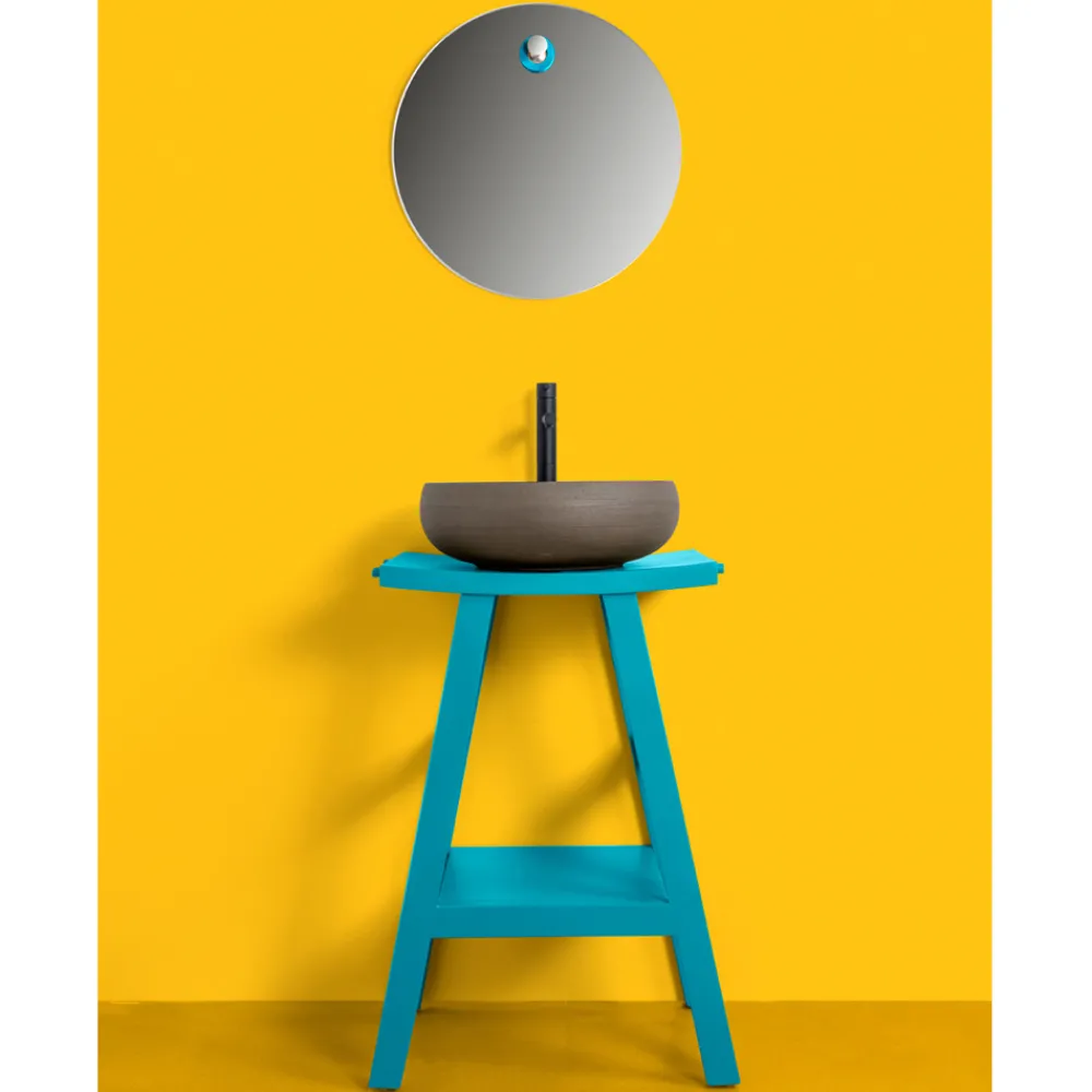 Viadurini Bathroom Badmöbel Stehend-Badezimmerschrank aus natürlichem blauem Teakholz mit halb gebogener Platte und Haken - Raomi