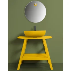 Viadurini Bathroom Badmöbel Stehend-Badezimmerschrank aus natürlichem Teakholz mit halb gebogener Platte und Haken - Crina