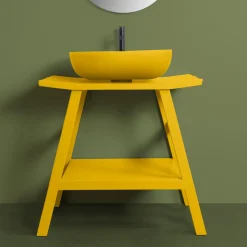 Viadurini Bathroom Badmöbel Stehend-Badezimmerschrank aus natürlichem Teakholz mit halb gebogener Platte und Haken - Crina