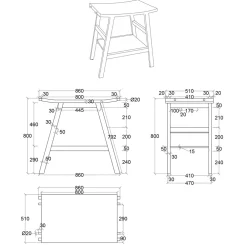 Viadurini Bathroom Badmöbel Stehend-Badezimmerschrank aus natürlichem Teakholz mit halb gebogener Platte und Haken - Crina