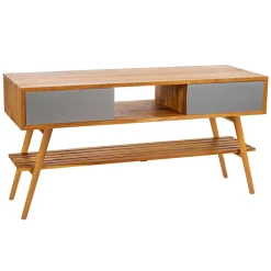 Viadurini Bathroom Badmöbel Stehend-Badezimmerschrank aus natürlichem Teakholz mit mattgrauen Schubladen - Hamadou