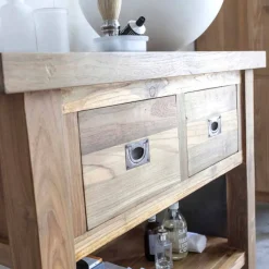 Viadurini Bathroom Badmöbel Hängend-Badezimmerschrank aus natürlichem Teakholz mit 2 Schubladen - Faetano