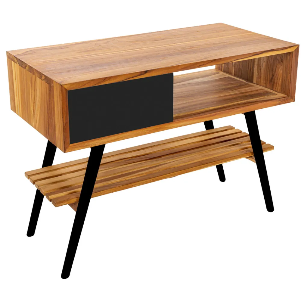 Viadurini Bathroom Badmöbel Stehend-Badezimmerschrank aus natürlichem Teakholz mit Schublade und schwarzen Beinen - Benoit