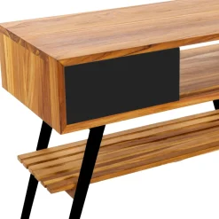 Viadurini Bathroom Badmöbel Stehend-Badezimmerschrank aus natürlichem Teakholz mit Schublade und schwarzen Beinen - Benoit