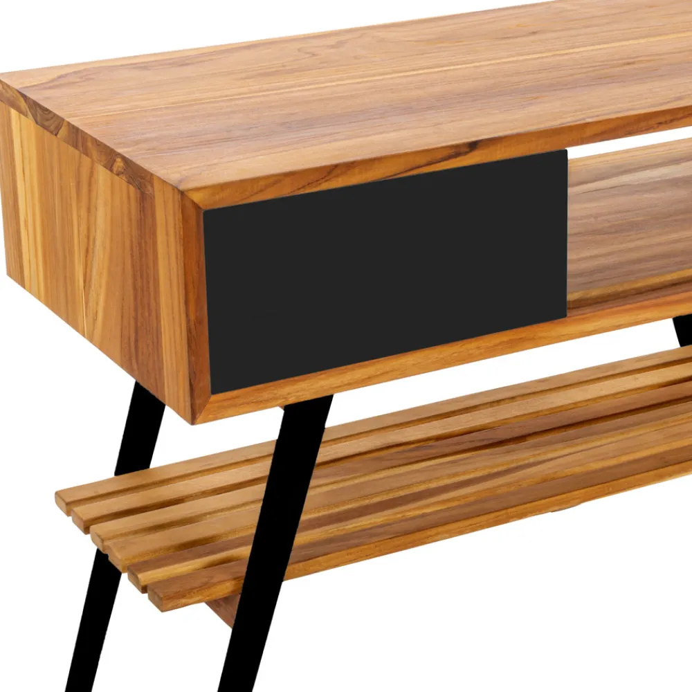 Viadurini Bathroom Badmöbel Stehend-Badezimmerschrank aus natürlichem Teakholz mit Schublade und schwarzen Beinen - Benoit