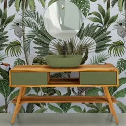 Viadurini Bathroom Badmöbel Stehend-Badezimmerschrank aus natürlichem Teakholz mit 2 Schubladen aus grünem Mahagoni - Hamadou