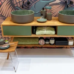 Viadurini Bathroom Badmöbel Stehend-Badezimmerschrank aus natürlichem Teakholz mit 2 Schubladen aus grünem Mahagoni - Hamadou