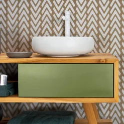 Viadurini Bathroom Badmöbel Stehend-Badezimmerschrank aus natürlichem Teakholz mit 2 Schubladen aus grünem Mahagoni - Hamadou