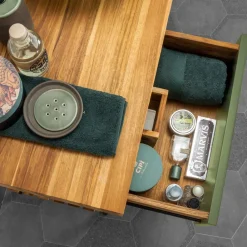 Viadurini Bathroom Badmöbel Stehend-Badezimmerschrank aus natürlichem Teakholz mit 2 Schubladen aus grünem Mahagoni - Hamadou