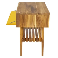 Viadurini Bathroom Badmöbel Stehend-Badezimmerschrank aus natürlichem Teakholz mit gelber Klappenschublade - Gatien