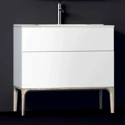 Viadurini Bathroom Badmöbel Stehend-Badezimmerschrank mit integriertem modernen Waschbecken Bernstein, Harz und lackiertem Holz