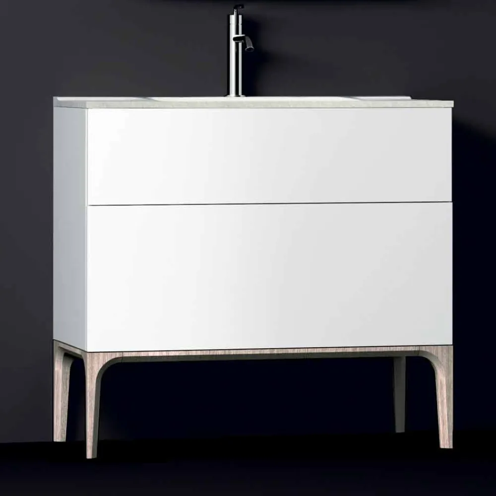 Viadurini Bathroom Badmöbel Stehend-Badezimmerschrank mit integriertem modernen Waschbecken Bernstein, Harz und lackiertem Holz