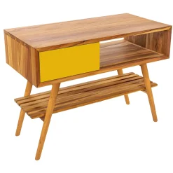 Viadurini Bathroom Badmöbel Stehend-Badezimmerschrank mit Struktur aus natürlichem Teakholz und gelber Schublade - Benoit