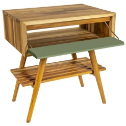 Viadurini Bathroom Badmöbel Stehend-Badezimmerschrank mit Struktur aus natürlichem Teakholz und grüner Schublade - Gatien