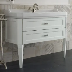 Viadurini Bathroom Badmöbel Stehend-Badezimmerschrank mit zwei Schubladen und Keramikwaschbecken, hergestellt in Italien – Rom