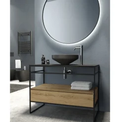 Viadurini Bathroom Badmöbel Stehend-Badezimmerschrank-Komposition mit Waschbecken, Sockel und Spiegel Made in Italy - Hoscar