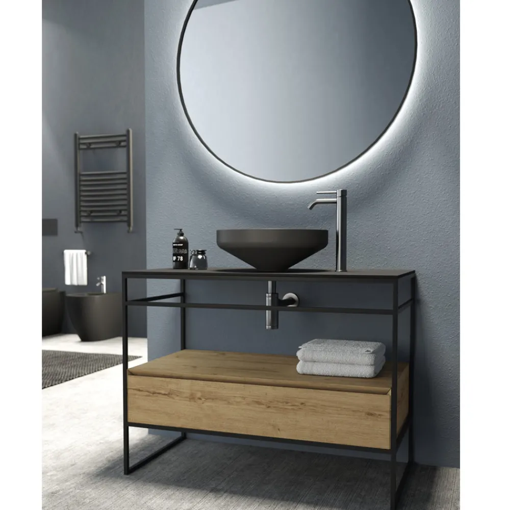 Viadurini Bathroom Badmöbel Stehend-Badezimmerschrank-Komposition mit Waschbecken, Sockel und Spiegel Made in Italy - Hoscar