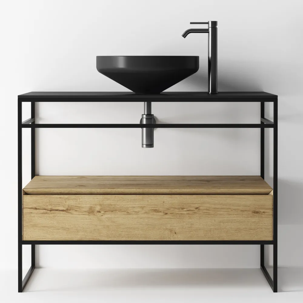 Viadurini Bathroom Badmöbel Stehend-Badezimmerschrank-Komposition mit Waschbecken, Sockel und Spiegel Made in Italy - Hoscar