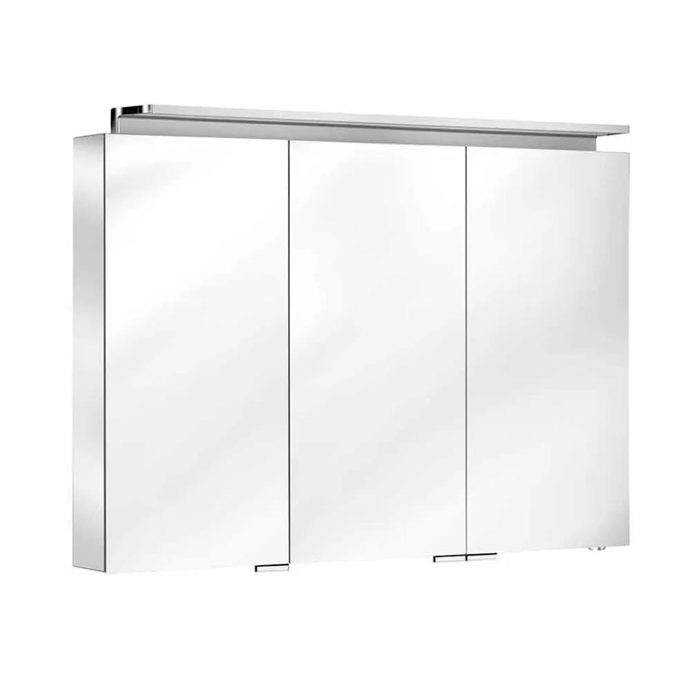 Viadurini Bathroom Badspiegel-Badezimmerspiegel mit 3-türiger Schrankwand mit Innenregalen - Bramo