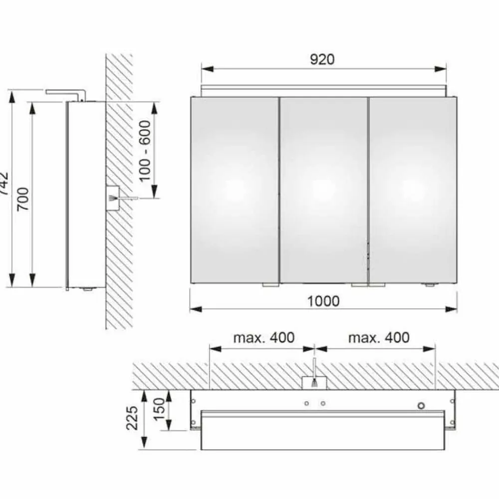 Viadurini Bathroom Badspiegel-Badezimmerspiegel mit 3-türiger Schrankwand mit Innenregalen - Bramo