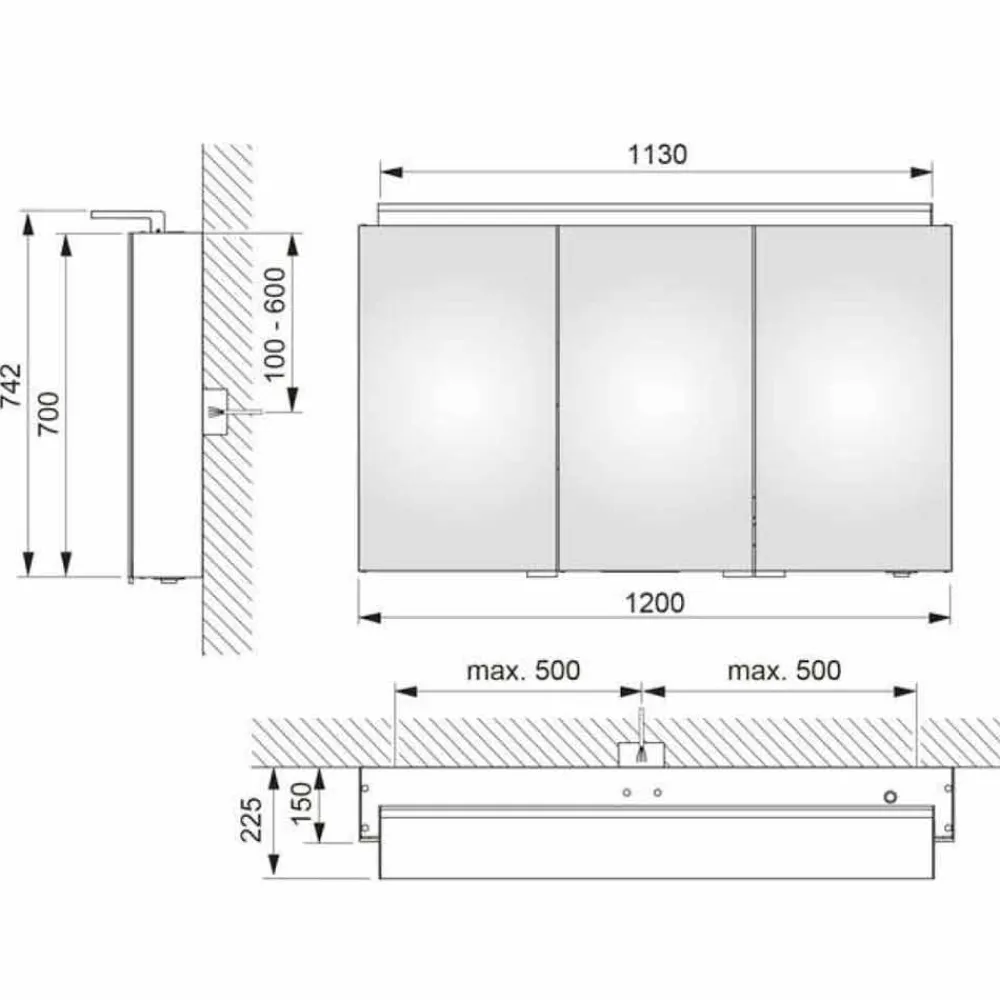 Viadurini Bathroom Badspiegel-Badezimmerspiegel mit 3-türiger Schrankwand mit Innenregalen - Bramo