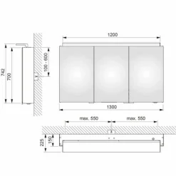 Viadurini Bathroom Badspiegel-Badezimmerspiegel mit 3-türiger Schrankwand mit Innenregalen - Bramo