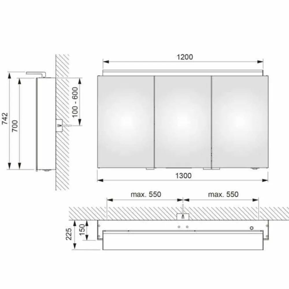 Viadurini Bathroom Badspiegel-Badezimmerspiegel mit 3-türiger Schrankwand mit Innenregalen - Bramo