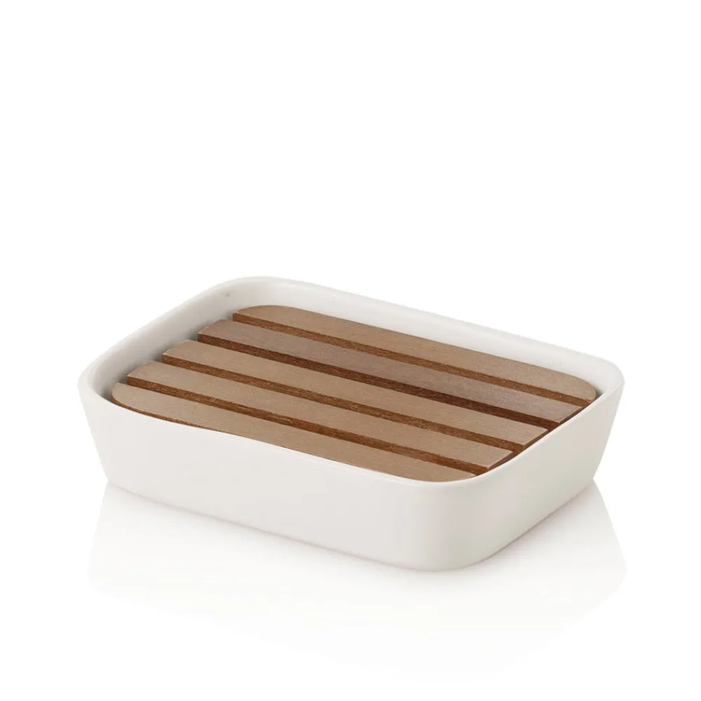 Viadurini Bathroom Badzubehör-Badezimmerzubehör aus Keramik und Nussbaumholz - Costare