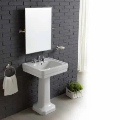 Viadurini Bathroom Badmöbel Stehend-Badezimmerzusammensetzung Waschbecken auf Säule aus weißer Keramik Vintage Ania