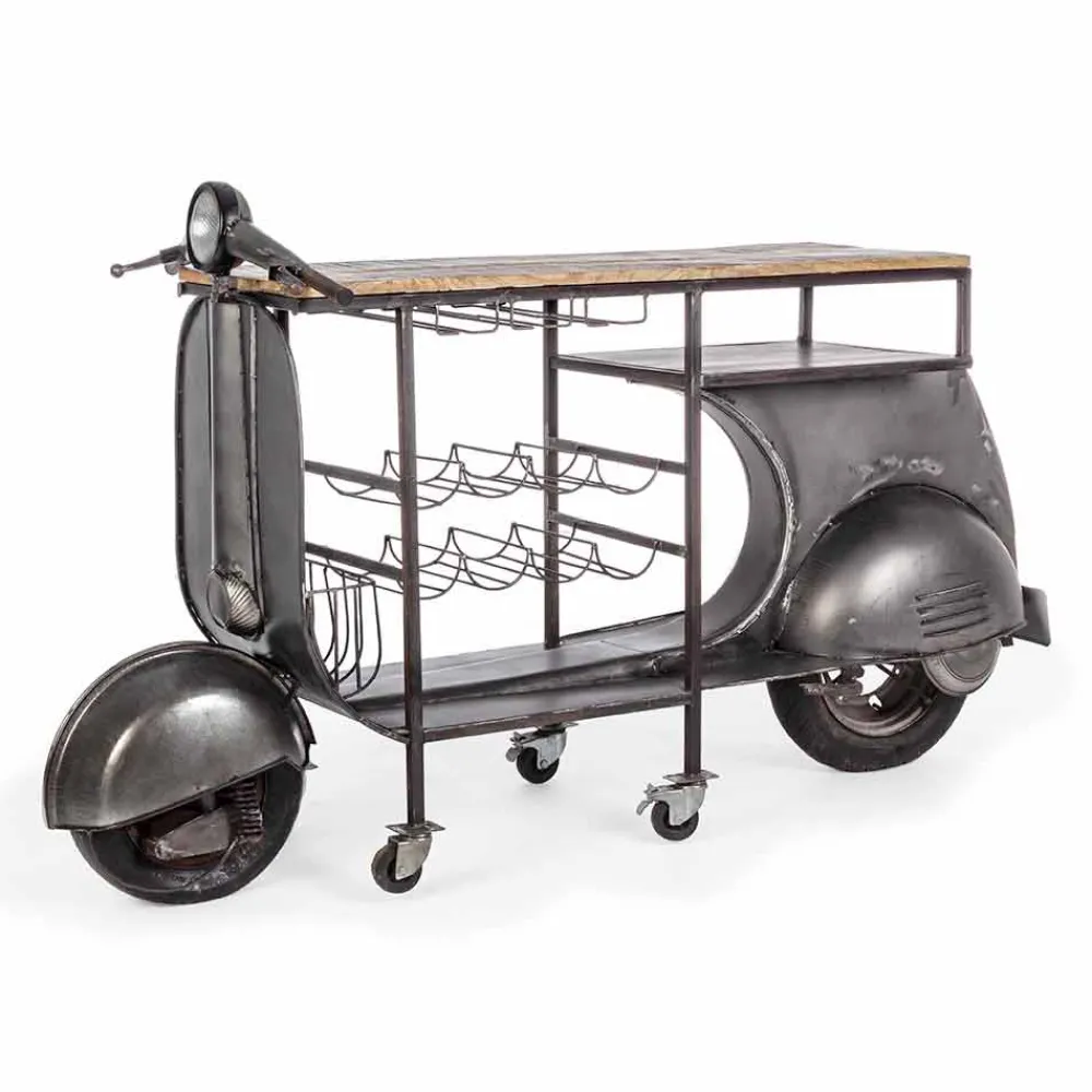 Viadurini Living Konsolentisch Flur-Bar Console aus Mangoholz und Vespa aus Stahl mit modernem Design - Schalotte