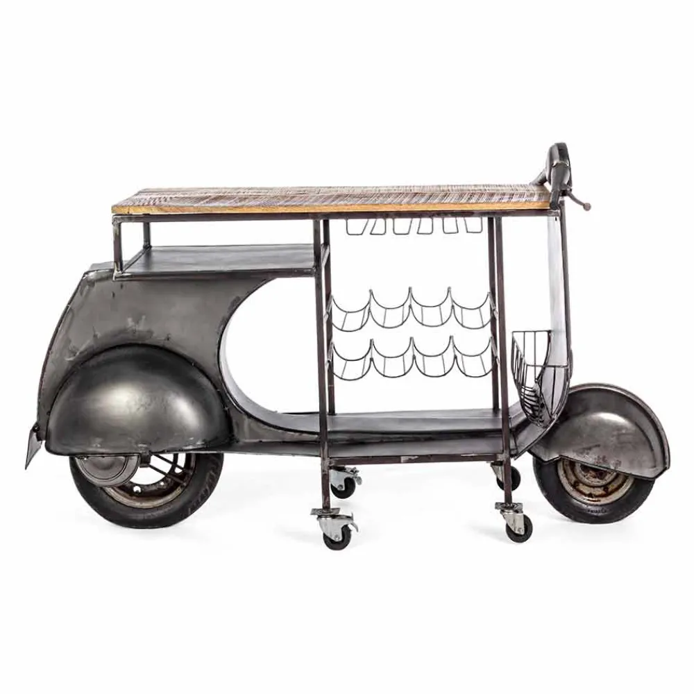 Viadurini Living Konsolentisch Flur-Bar Console aus Mangoholz und Vespa aus Stahl mit modernem Design - Schalotte