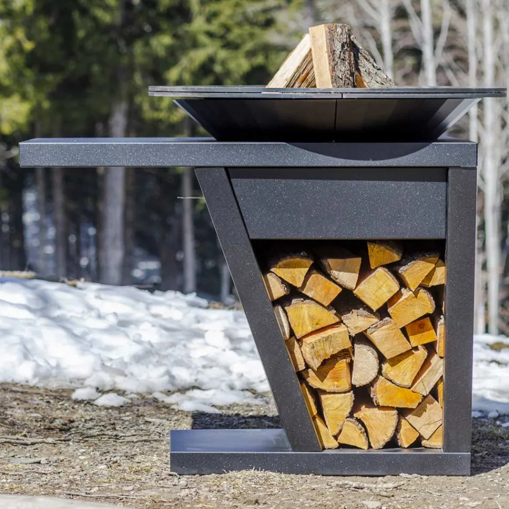 Viadurini in the Garden Holzofengrill-Barbecue mit Feuerbetrieb, Kochplatte und Holzhalterung - Giorgione