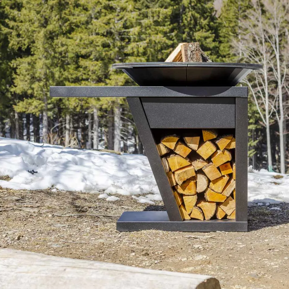 Viadurini in the Garden Holzofengrill-Barbecue mit Feuerbetrieb, Kochplatte und Holzhalterung - Giorgione