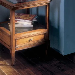 Viadurini Classic Klassische Couchtische-Bassano Francia Couchtisch aus Holz mit Glasplatte, hergestellt in Italien – Patecati