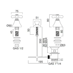 Viadurini Taps Bidetarmaturen-Batterie-Bidet 3-Loch-Abfluss Interne Lieferung Handgefertigtes Messing - Ercolina