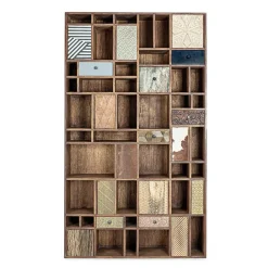 Viadurini Living Moderne Design Bücherregale-Bücherregal aus Mangoholz und recycelte Schubladen mit Homemotion-Dekorationen - Auriel