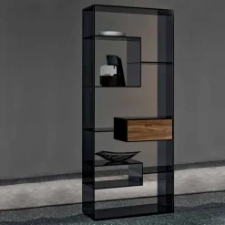 Viadurini Living Moderne Design Bücherregale-Bücherregal aus Rauchglas mit Schublade aus Nussbaumholz Canaletto Italian Design - Linzy