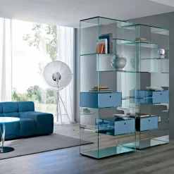 Viadurini Living Moderne Design Bücherregale-Bücherregal für Wohnzimmer aus extra klarem Glas mit oder ohne Schubladen Made in Italy - Linzy